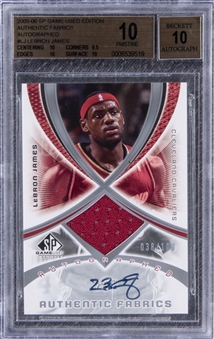 2005-06 SP Game Used Edition Authentic Fabrics Autographed #LJ LeBron James Signed Game Used Patch Card (#038/100) - BGS PRISTINE 10/BGS 10